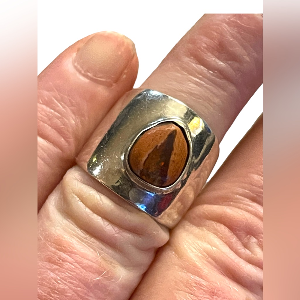Vintage Sterling Silver Mexico 925 Unique Jasper Stone Ring